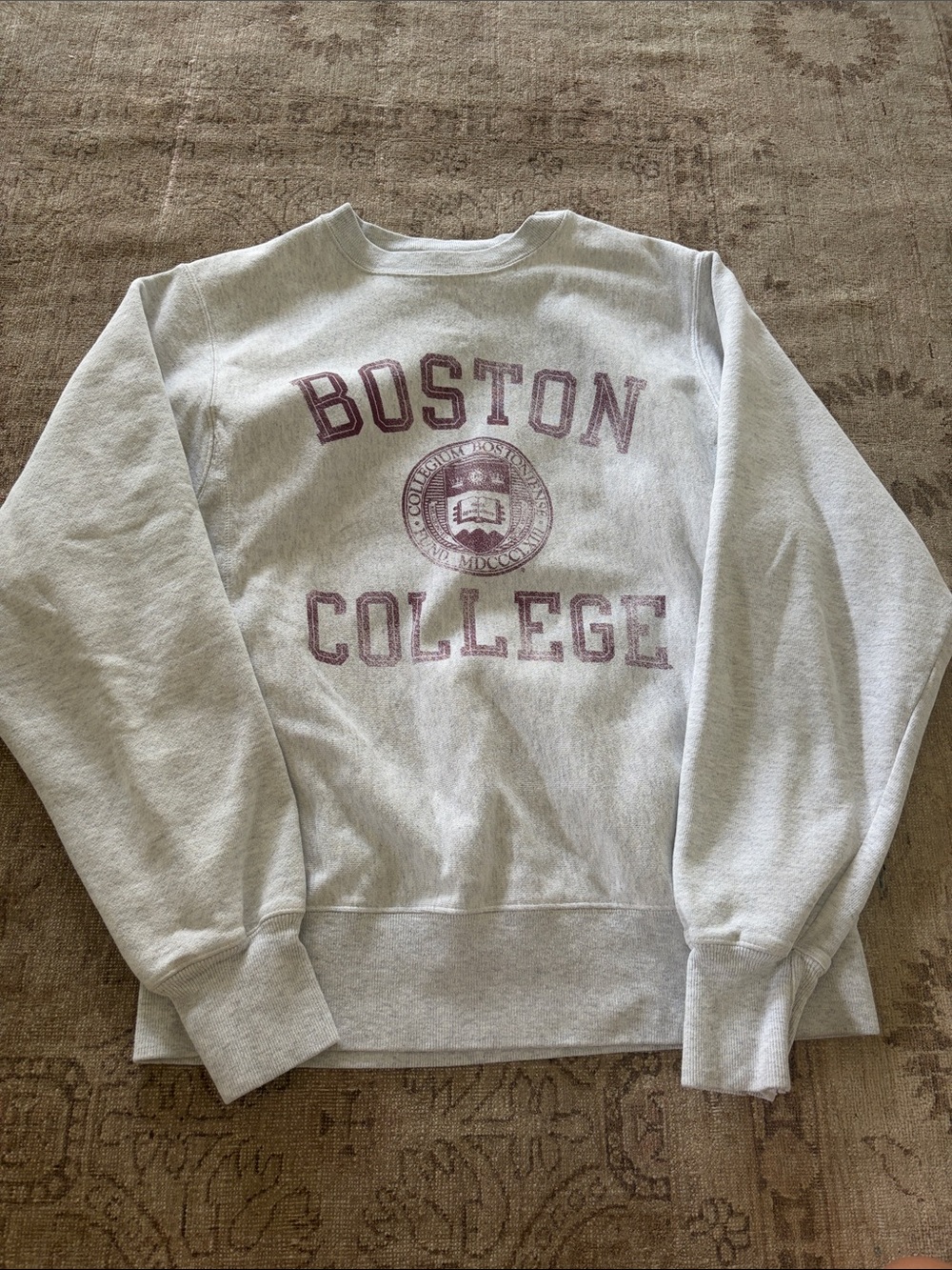 Champion Boston College Crewneck Sweatshirt - Light Gray with Maroon Graphic